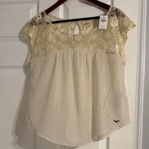 NWT Hollister Women's Sheer Sparkly Lace Blouse